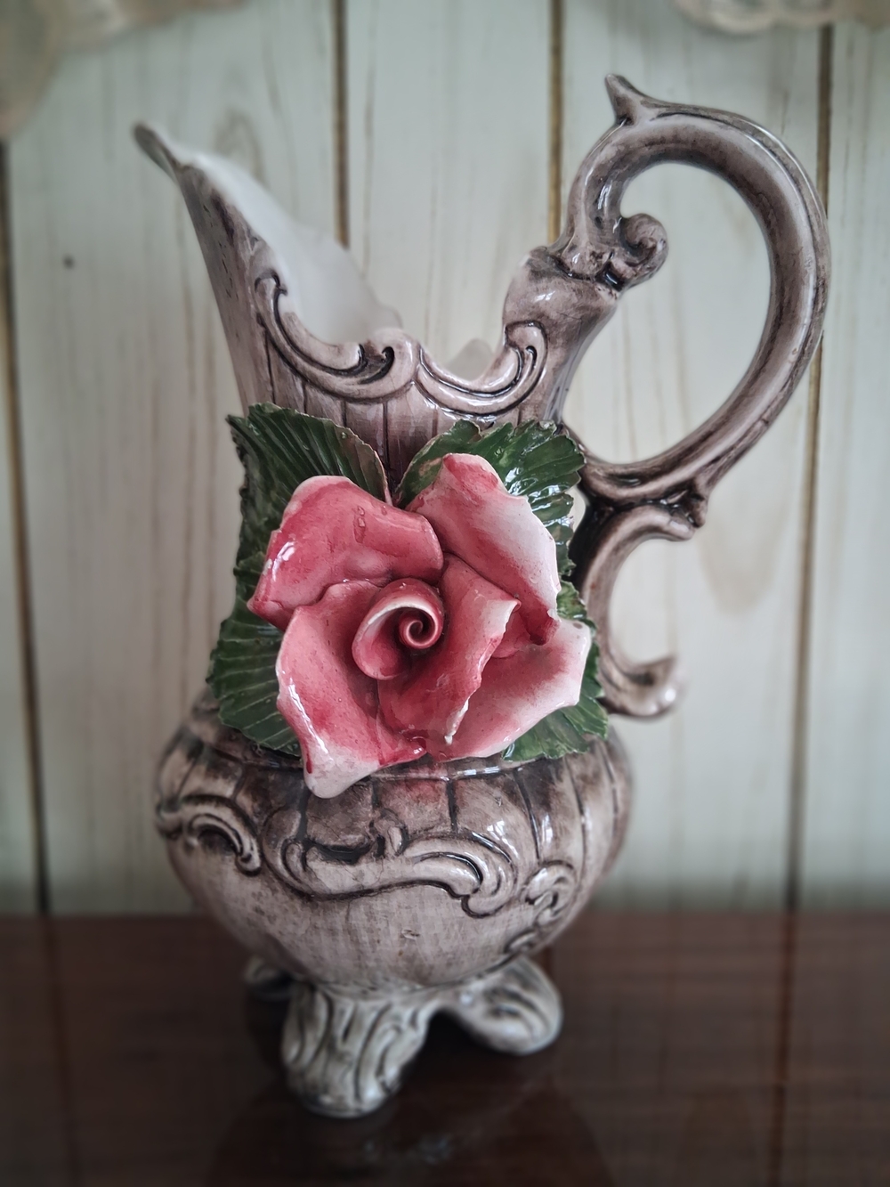 Capodimonte Vase Italian Pottery Vtg Majolica Porcelain Rose Flower Pitcher Ewer